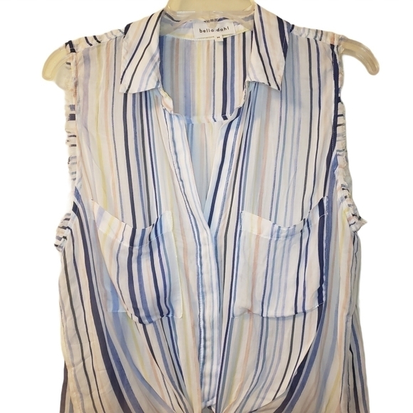 Bella Dahl Striped Tie Front Tank Top Size Medium - Picture 3 of 11